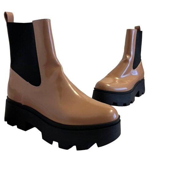 Open Edit Iris Neutral Glossy Academia Lug Sole Platform Chelsea Boot Si… - Picture 6 of 10